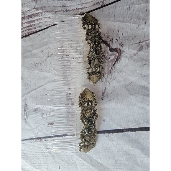 Gold Tone Metal Vintage Hair Combs plastic Wedding Prom READ main image 4
